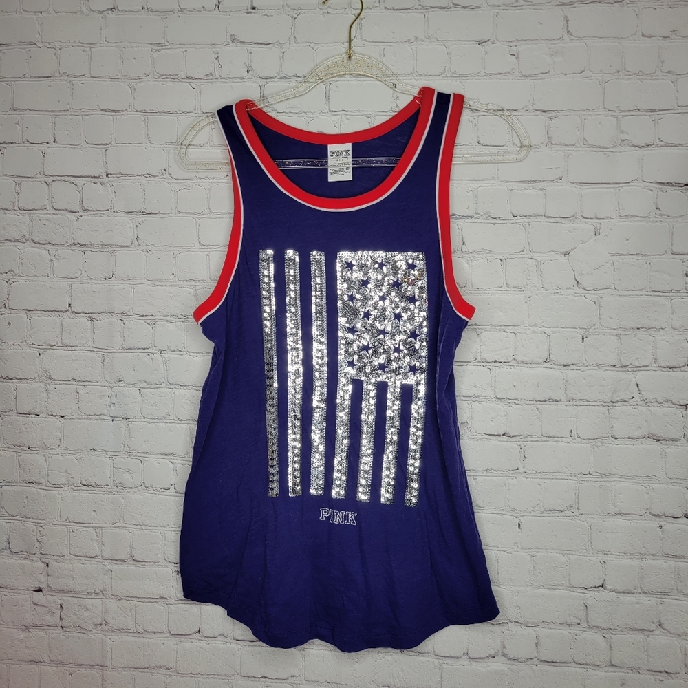 PINK American Flag Bling Blur Red Tank top size small.